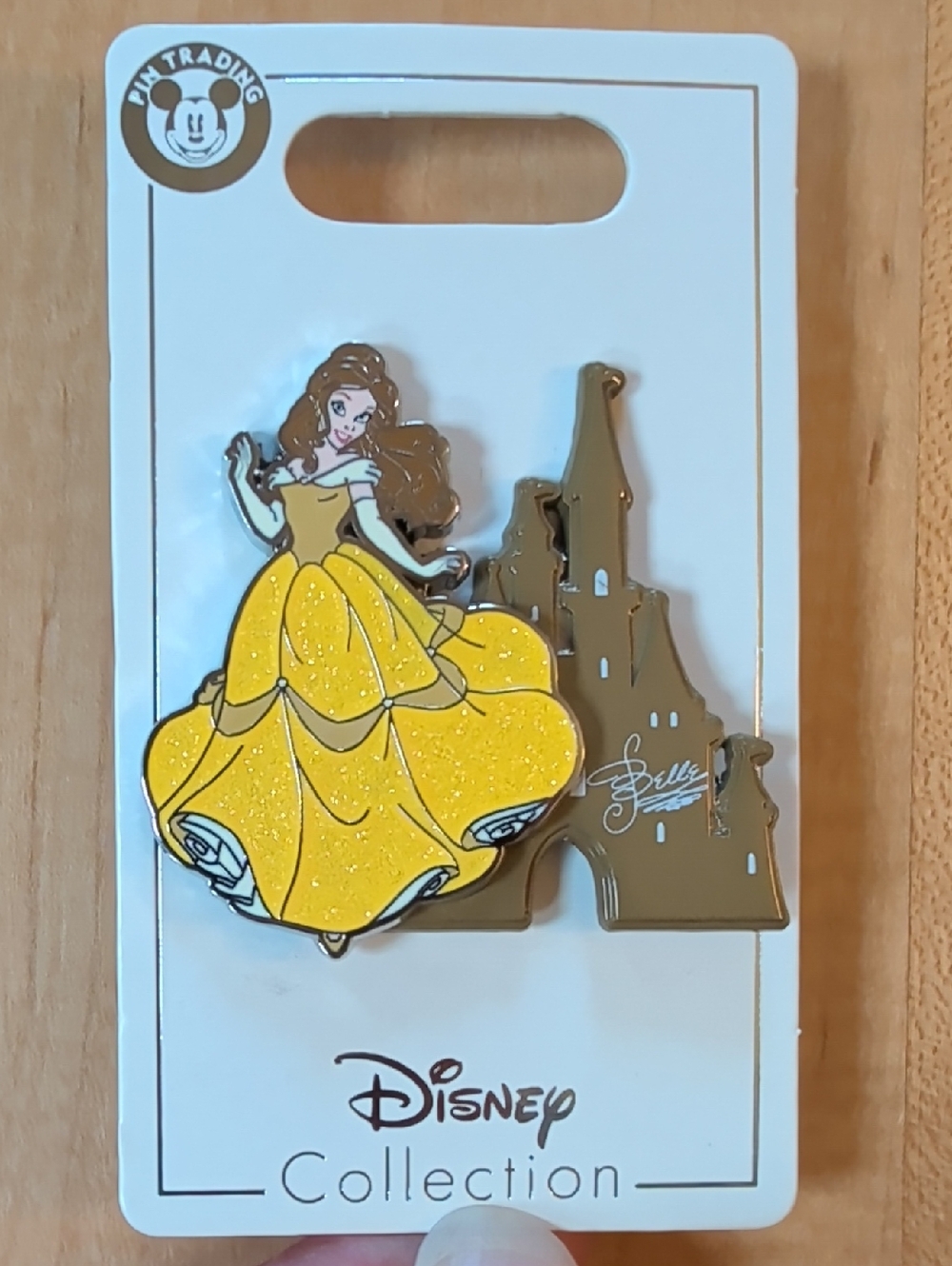 Disney Yellow Belle Castle Glitter Enamel Pin
